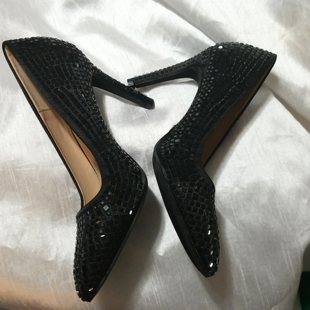 New Lauren Lorraine Crystal Studs Pointy toe Pumps Heels Embellished - Picture 6 of 9